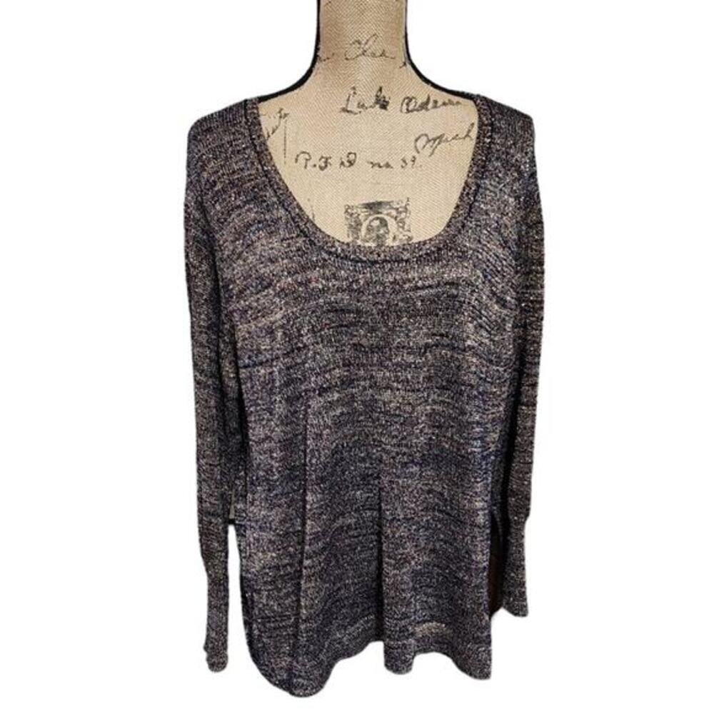 Lyn Gorgeous Metallic lightweight Lantern Sleeve Scoop Neck Sweater Plus Sz 3X